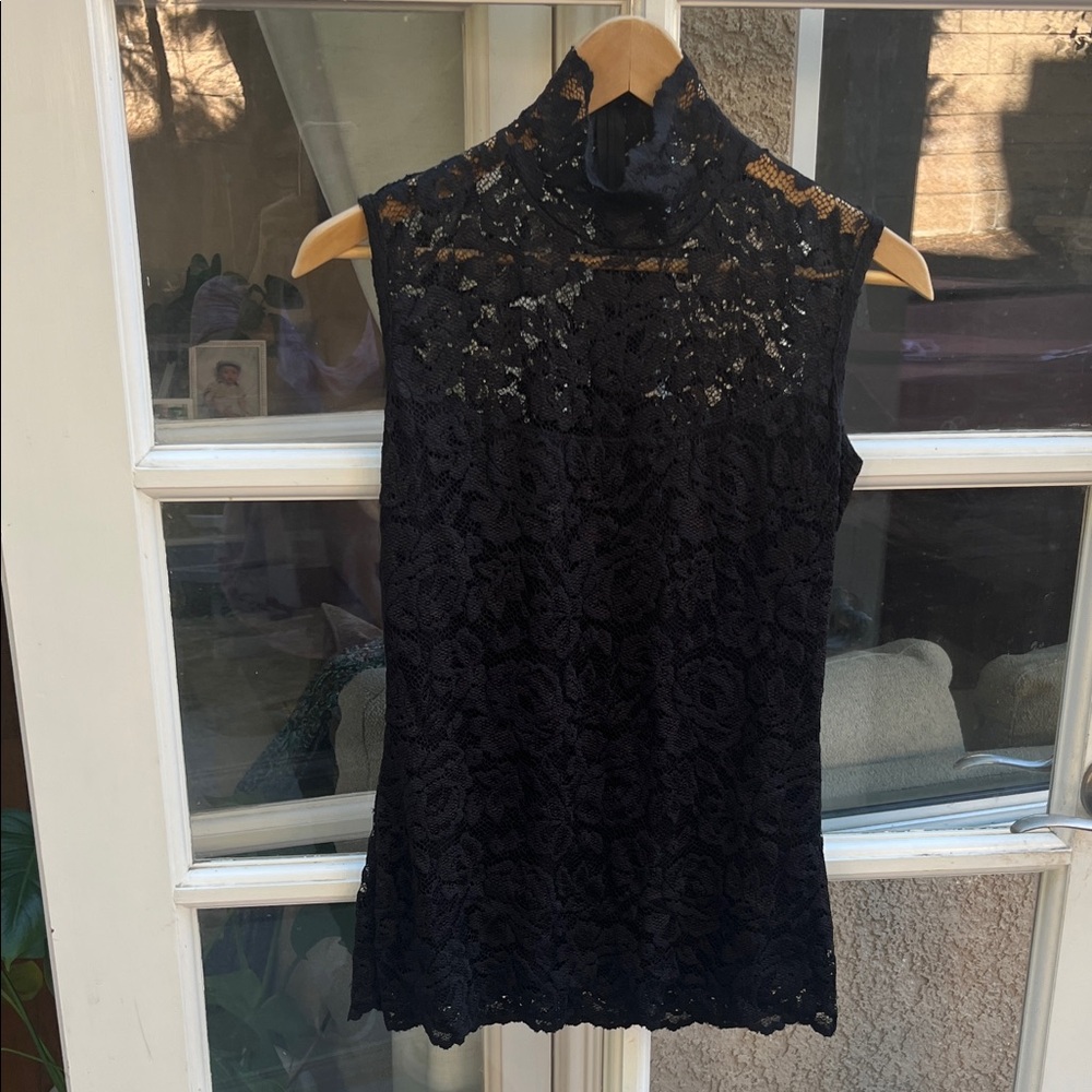 Chic Black Lace High-Neck Blouse